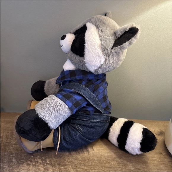 Build A Bear Gray And Black Racoon Plush With Lumberjack Outfit - Picture 2 of 7